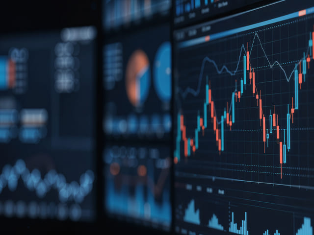 Electronic stock market ticker displaying company symbols and changing share prices.
